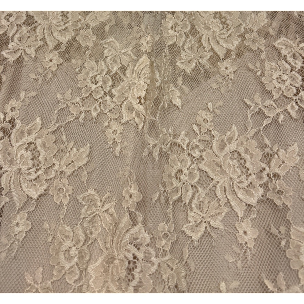 Victorian Beige Floral Lace Ruffle Mock Neck Long Sleeve Blouse Medium Tank - Picture 4 of 8